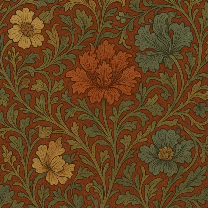 Vintage Arts Crafts Botanical Tapestry Design Vine Pattern