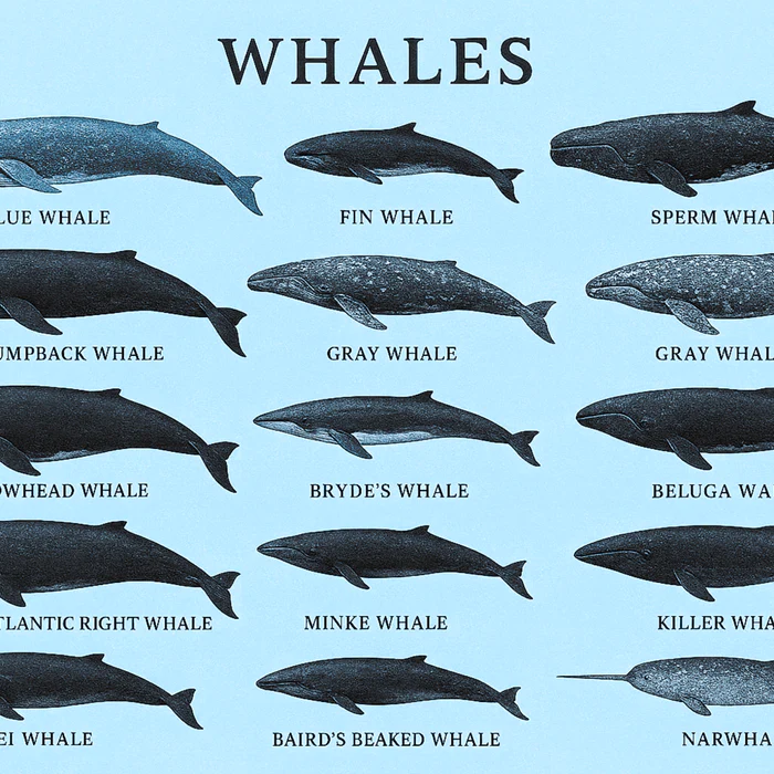 Whale identification ocean chart art print poster