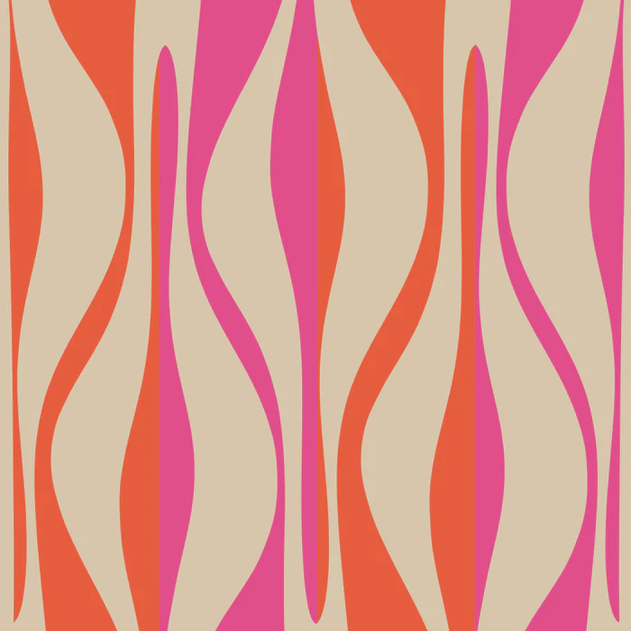 Retro Lounge Mid Century Modern Striped Ogee Pattern in Hot Pink Orange Beige
