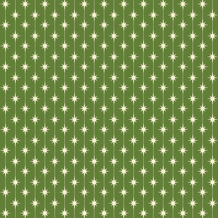 Mid Century Modern Atomic Stars and Dots Pattern in Retro Christmas Olive Green and Cream