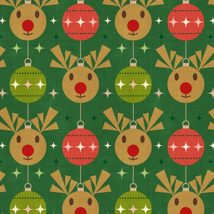 Christmas Geometric Deer Baubles Red and Green