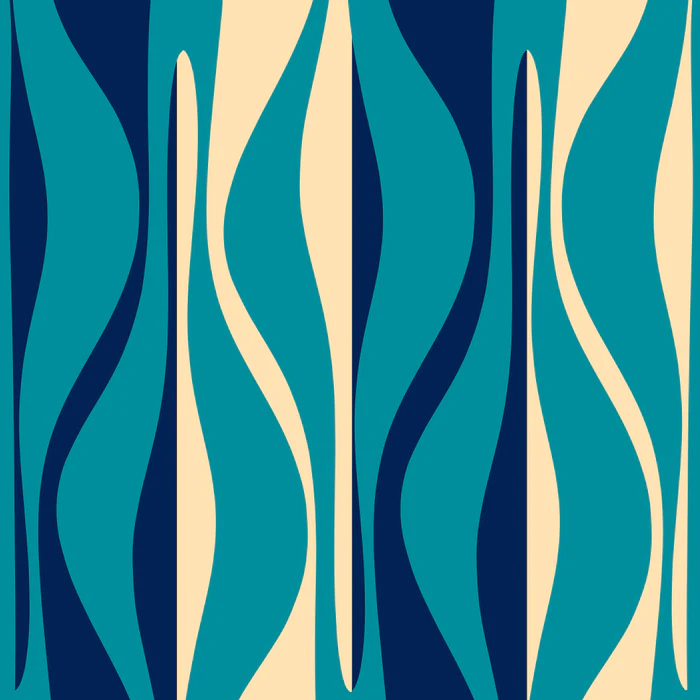 Mid Century Modern Retro Lounge Striped Ogee Pattern in Blue