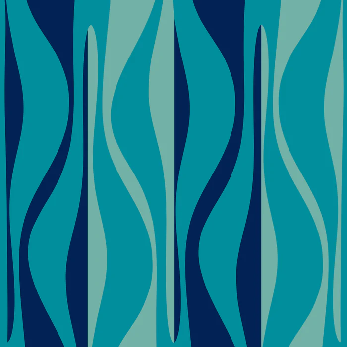 Mid Century Modern Retro Lounge Striped Ogee Pattern in Blue Tones