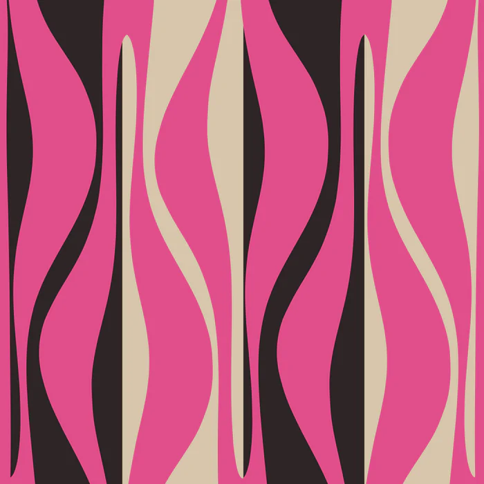 Retro Lounge Mid Century Modern Striped Ogee Pattern in Hot Pink Black Beige