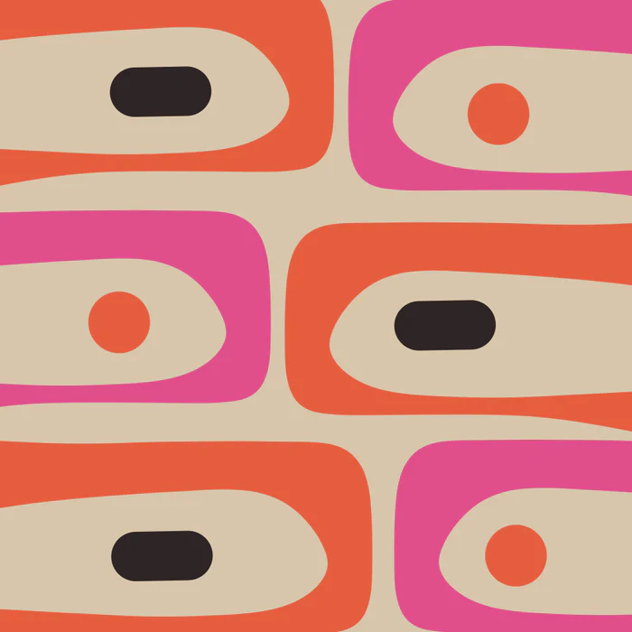 Mid Century Modern Abstract Piquet Pattern in Retro Orange Hot Pink Black Beige