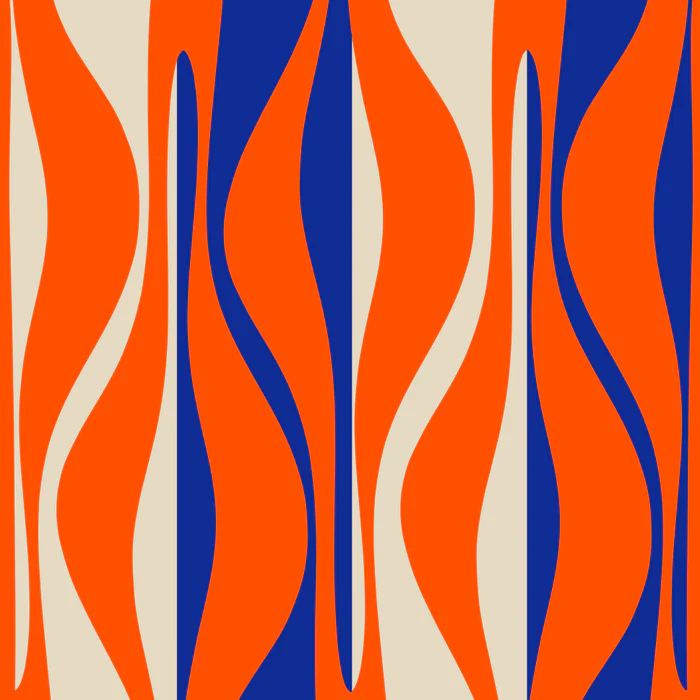 Mid Century Modern Retro Lounge Striped Ogee Pattern in Bright Blue Orange Beige