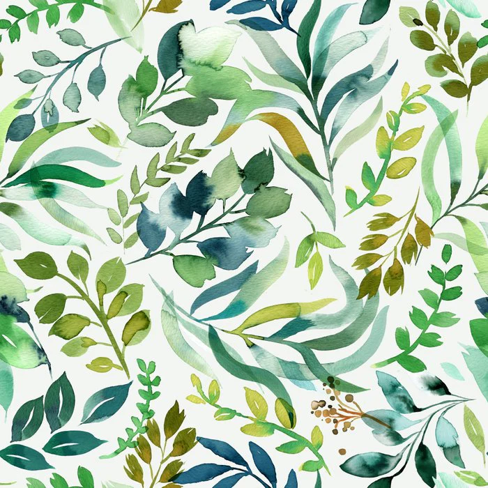 Green Botanical Watercolor Leaves Loose Foliage Pattern