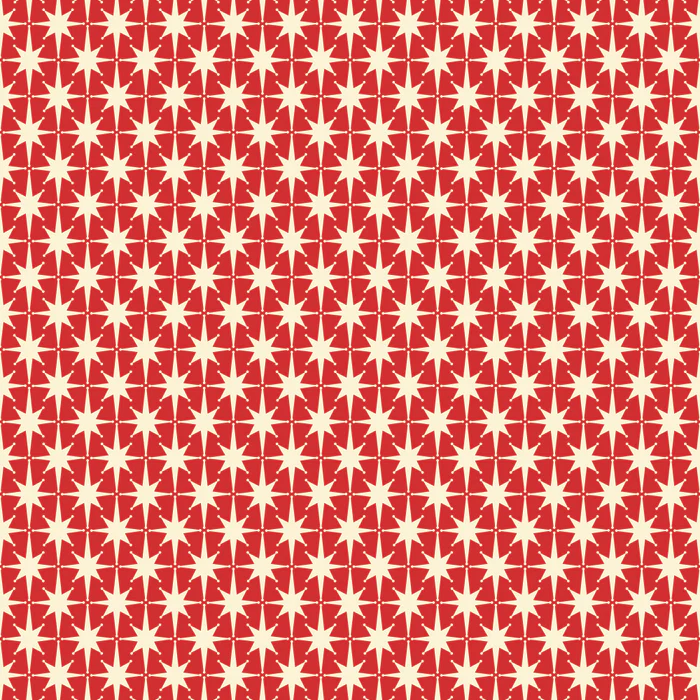 Mid Century Modern Atomic Starburst Stars Pattern in Retro Christmas Red and Cream
