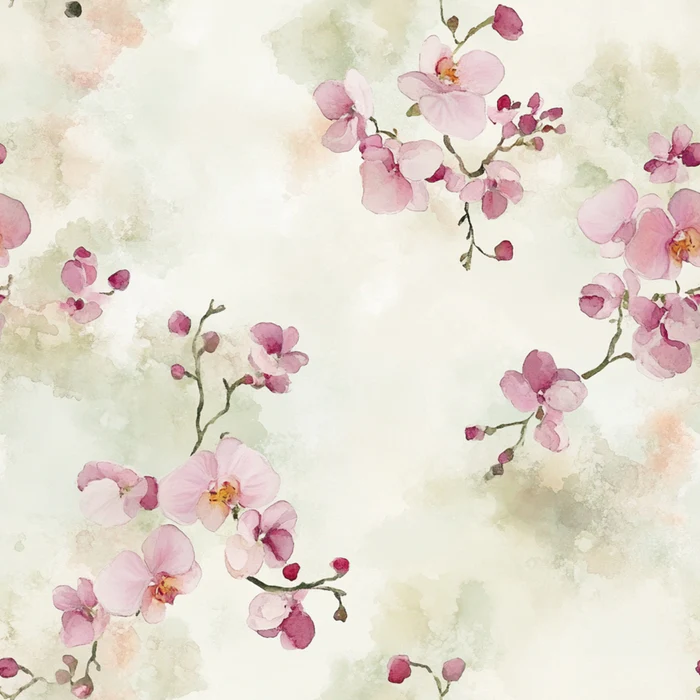 Watercolor Pink Orchids on Sage All Over