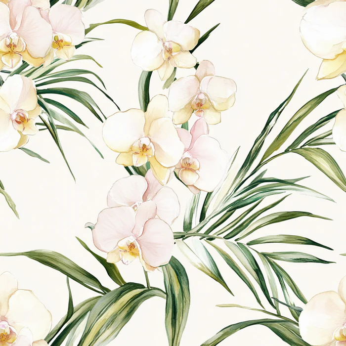 Tropical Orchids Watercolor Painting All Over