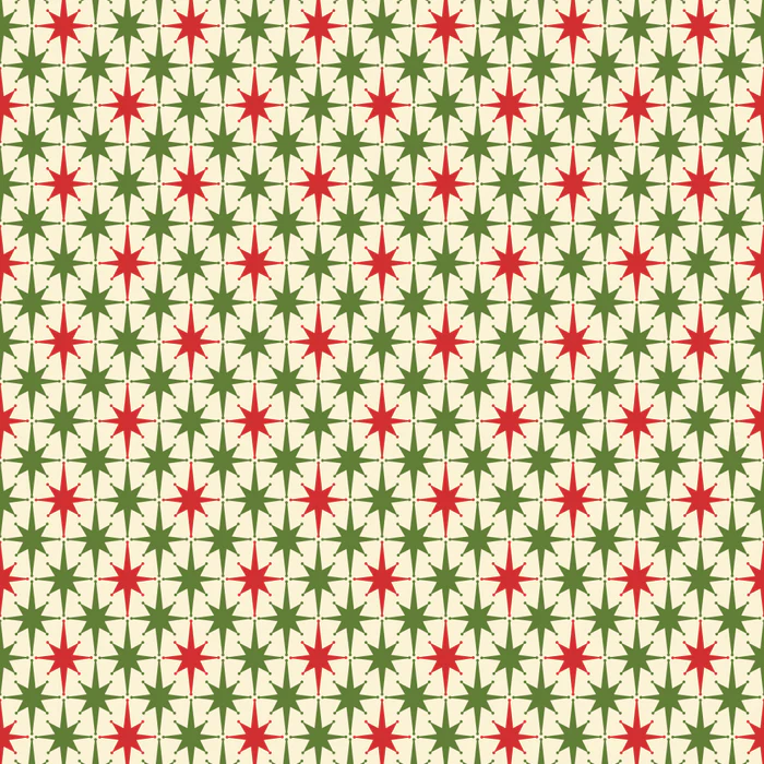 Mid Century Modern Christmas Stars Retro Atomic Starburst Pattern in Vintage Xmas Red Green Cream