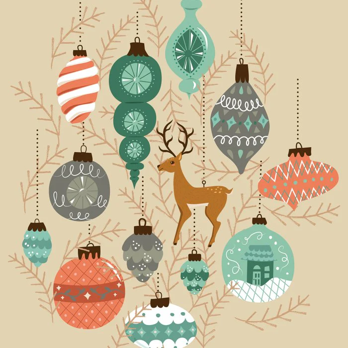 Holiday Ornaments in Aqua + Coral