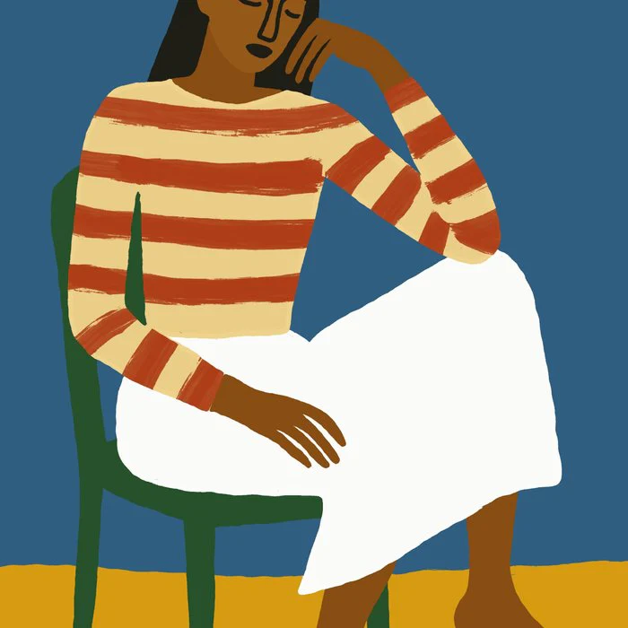 Contemplative Woman in Striped Shirt