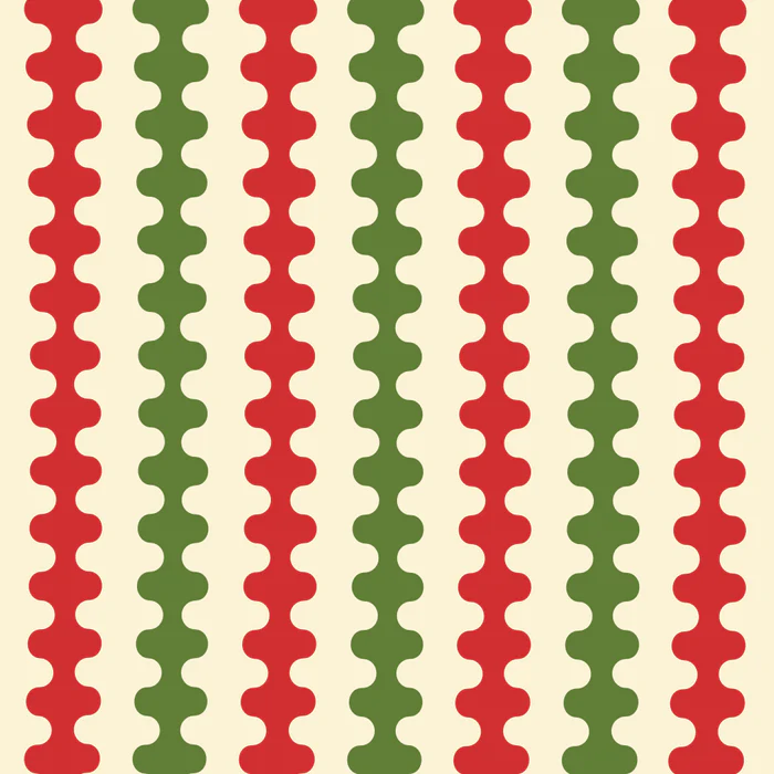 Groovy Christmas Wavy Stripe Ogee-A-Go-Go Retro Contemporary Pop Xmas Pattern in Red Green Cream