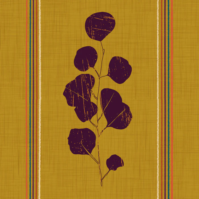 Boho Jewel Tone Botanical Stripe - Plum Leaves on Mustard
