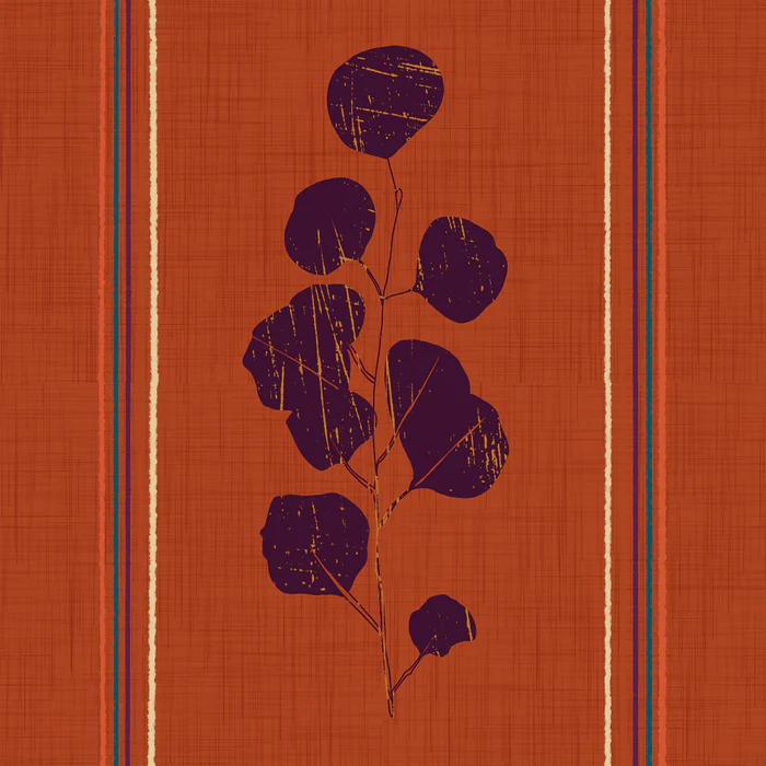 Boho Jewel Tone Botanical Stripe - Plum Leaves on Terracotta