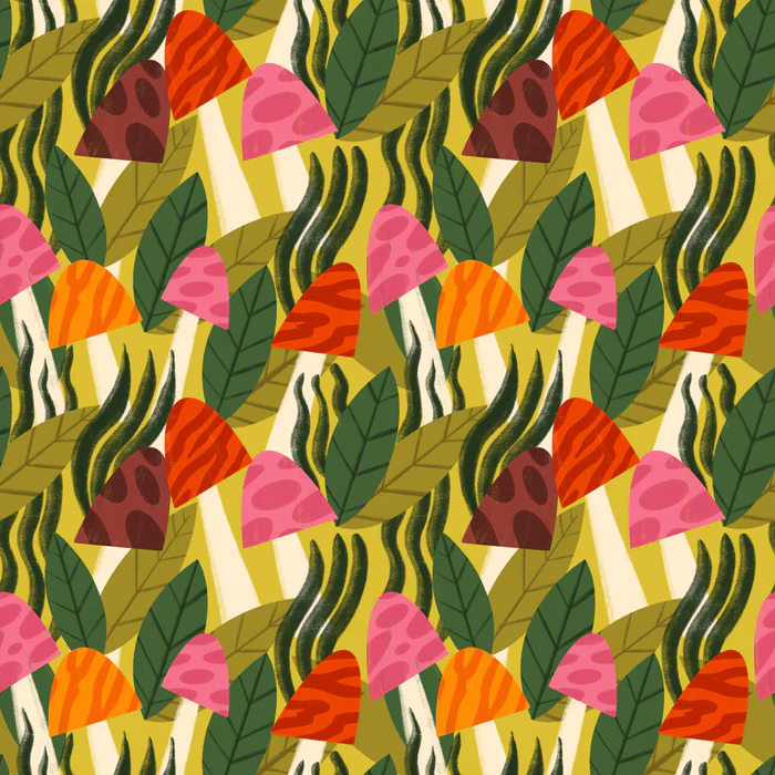 Colorful Autumn Mushrooms and Foliage