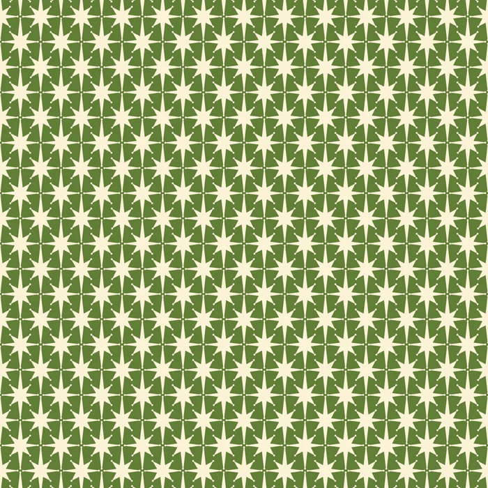 Mid Century Modern Atomic Starburst Stars Pattern in Retro Christmas Green and Cream