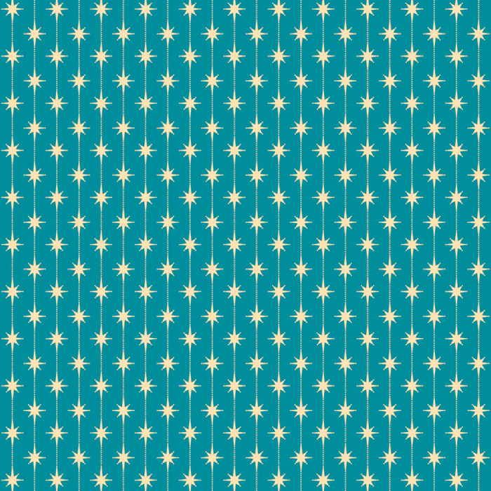 Mid Century Modern Atomic Stars and Dots Pattern in Retro Blue and Cream