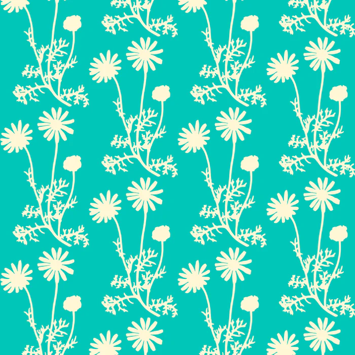 Floral Wild Daisies Botanical Pattern in Vivid Turquoise Teal