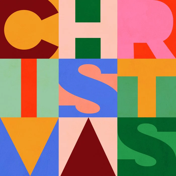 bold and bright festive Christmas typography mid century style