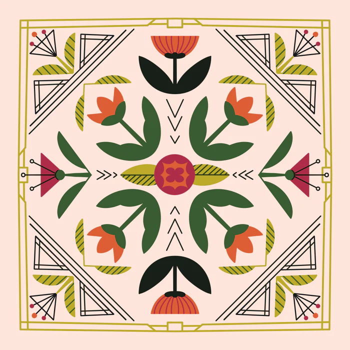 Art Deco Wildflowers, Geometric Scandinavian Folk Art