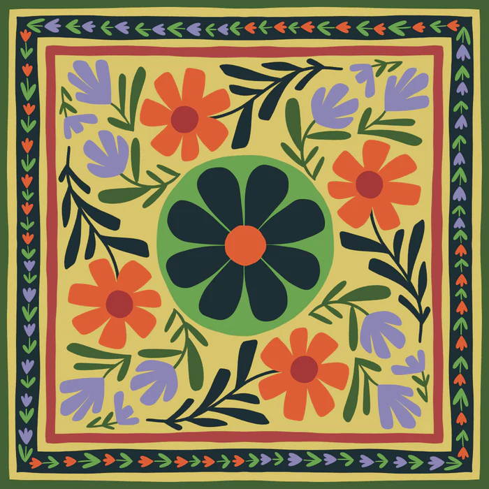 Retro Scandinavian Wildflowers, Folk Art Botanical in Earthy Tones