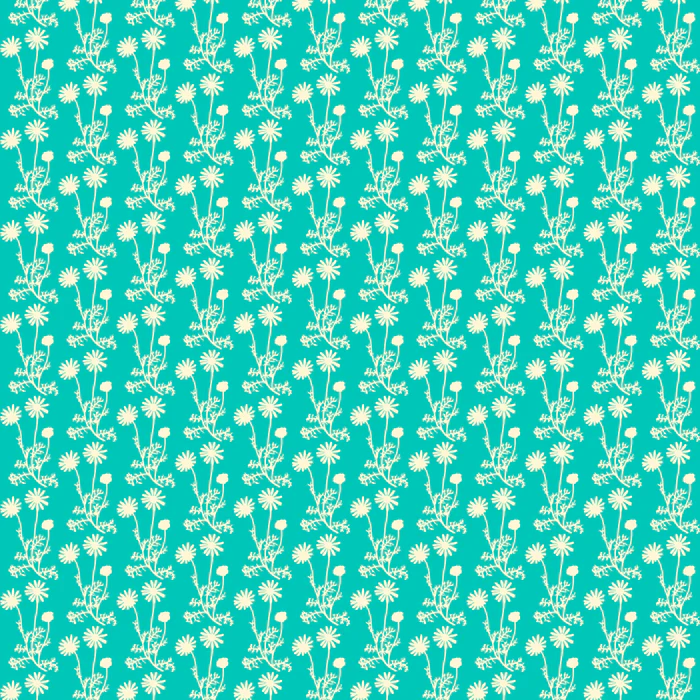Floral Wild Daisies Botanical Petite Pattern in Vivid Turquoise Teal