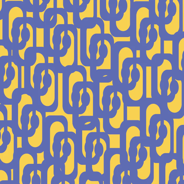 Mid Century Modern  Abstract Loop Pattern in Blue and Yellow