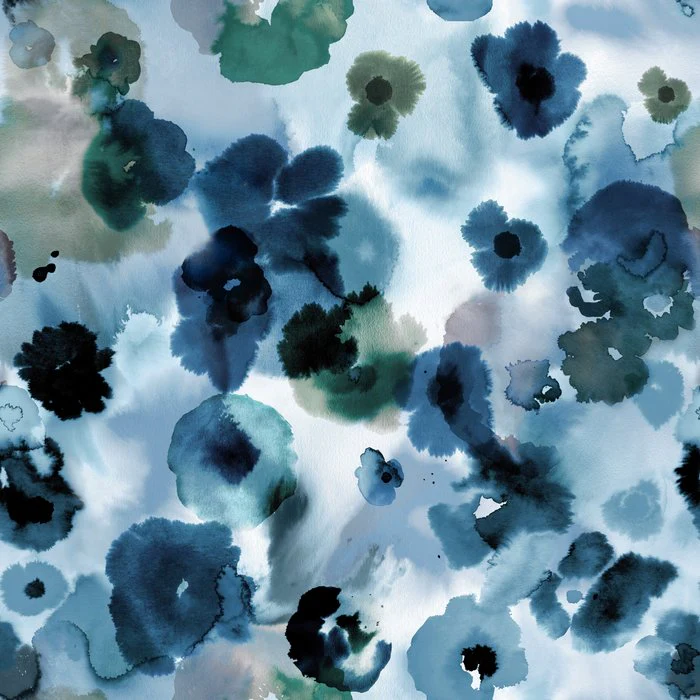 Botanic Retreat Ombre Abstract Watercolor Flowers Blue Navy