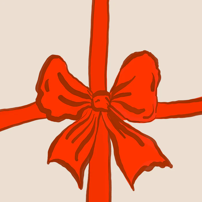 Minimalist Red Ribbon Bow Illustration Bold Graphic Gift Wrap Art on Neutral Background