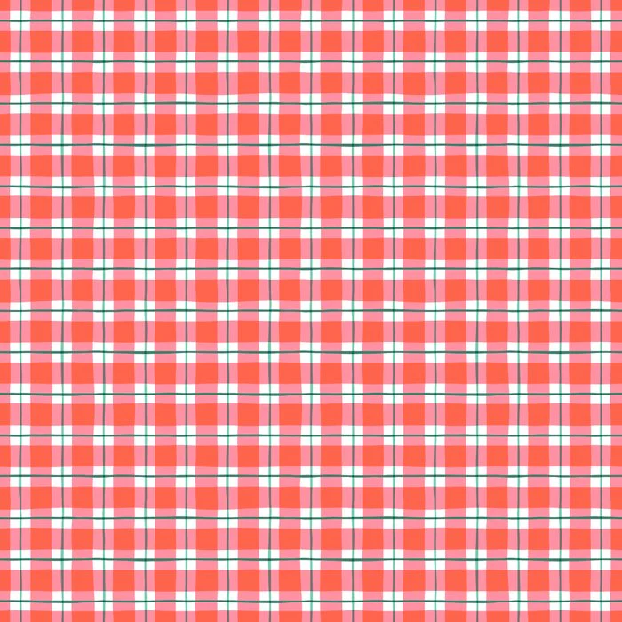 Playful Gingham Christmas Plaid Red Pink and Green on White