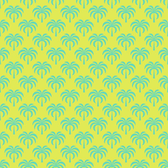 Retro Palm Tree Bold Colors Grid Aqua Blue and Lime Yellow