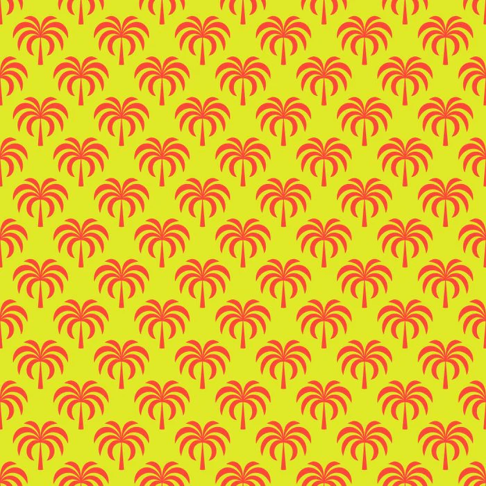 Retro Palm Tree Bold Colors Grid Scarlet Red and Bright Yellow