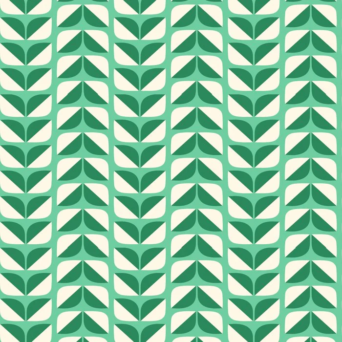 Retro Green and Cream White Geometric Leaves Stripes