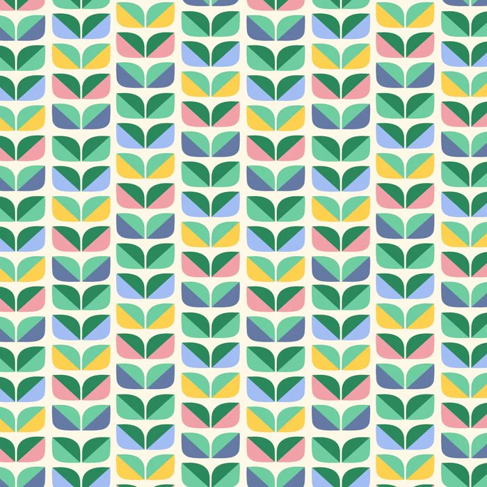 Retro Pastel Colorful Geometric Leaves Stripes on Cream
