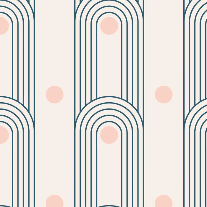 Beige Art Deco Modern Geometric Blue Arches Pink Circles