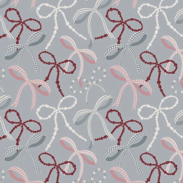 Boho Holiday Bows and Pearls Pattern - Bohemian Ribbon Joy Christmas Decor