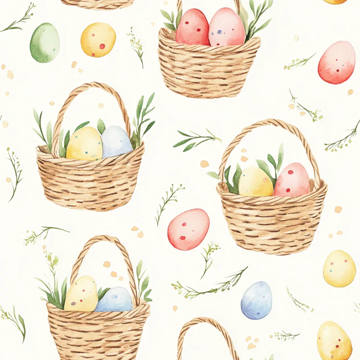 Easter Baskets Eggs Pastel Watercolor All Over