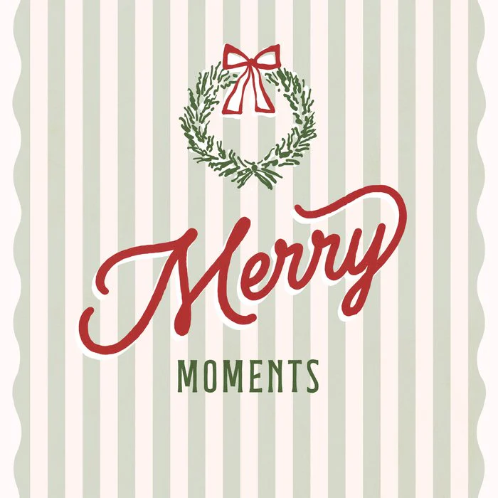 Preppy Holiday Wreath Art  Merry Moments Typographic Christmas Print