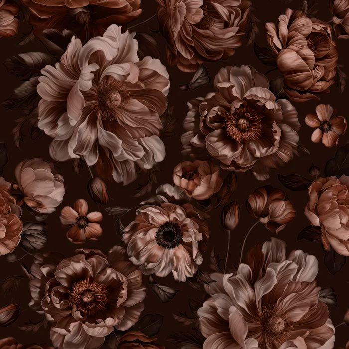 Dark Academia Opulent Baroque Flower Drama Warm Brown
