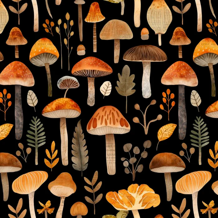 Cottagecore Mushroom Woodland Whimsy Black