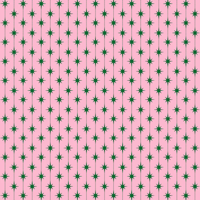 Mid Century Modern Atomic Stars and Dots Pattern in Pink and Forest Green