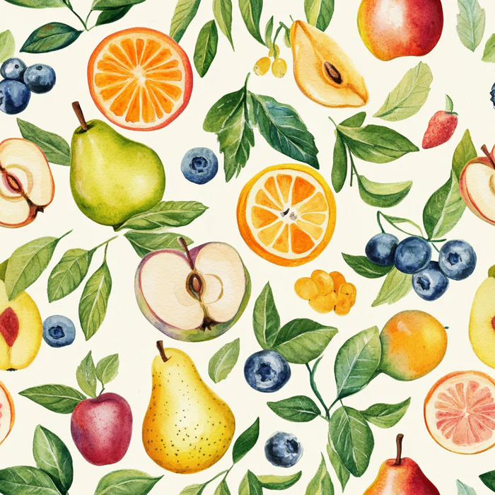 Pears Apples Blueberries Watercolor Fall Fruit All Over