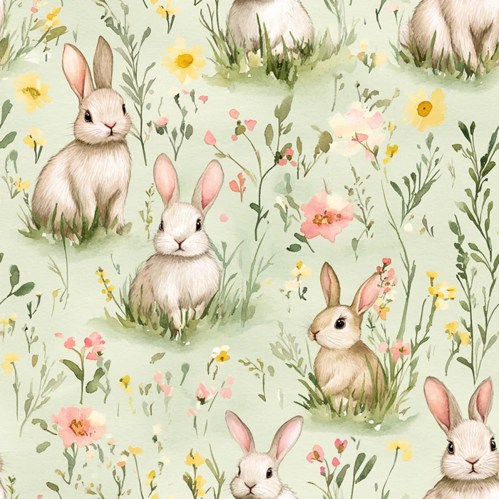 Pastel Green Watercolor Painted Bunnies Easter Spring All Over