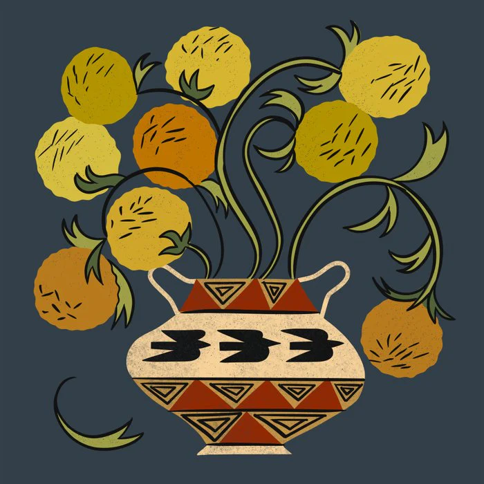 Yellow Flowers In Bird Vase