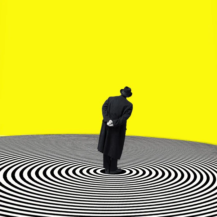 Unable to Interpret (Man on Spiral with Yellow Background)
