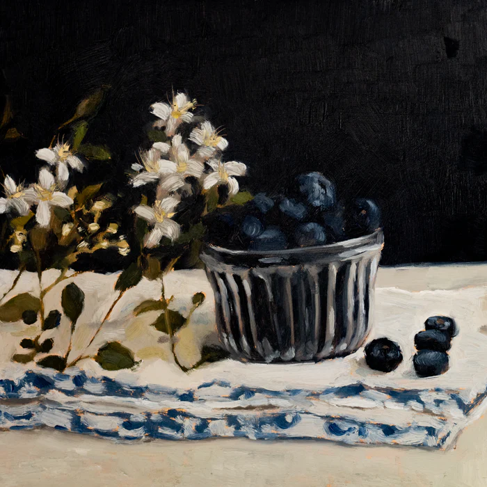 Blueberries in a Jam Jar with Sweet Autumn Clematis