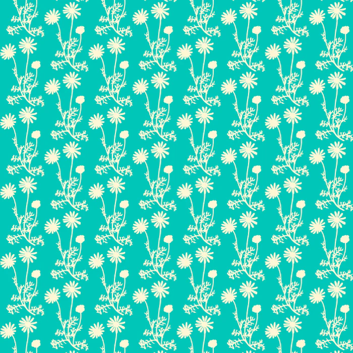 Floral Wild Daisies Botanical Pattern Petite in Vivid Turquoise Teal