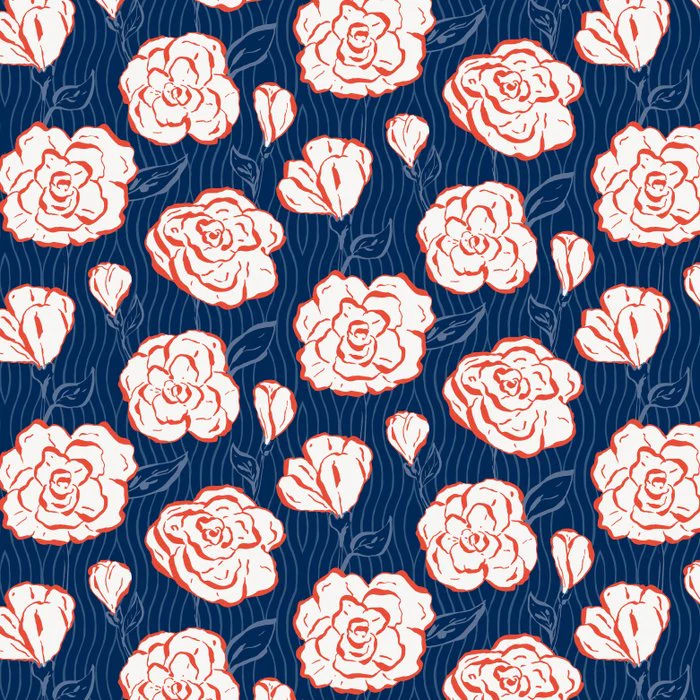 Camellia Garden Waves - Deep Blue